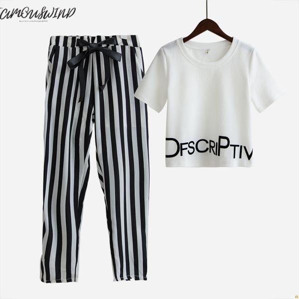 womens summer set white letter printed t shirt cropped striped pants calf length casual tracksuit s65347r
womens summer set white letter printed t shirt cropped striped pants calf length casual tracksuit s65347r