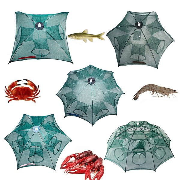 folded fishing net 4/6/8/10 hole automatic fishing nets shrimp trap fish shrimp minnow crab baits cast mesh fishnet dropshipping