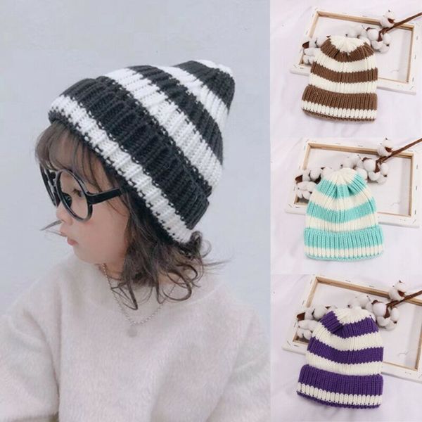 

мода мальчики зима beanie hat дети трикотажная горнолыжная теплая шапка симпатичная полосатая шапка, Yellow