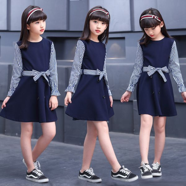 navy blue girls dress 2019 new long sleeve striped kids dresses for girl o-neck a-line children clothing with sashes spring fall t200624, Red;yellow
navy blue girls dress 2019 new long sleeve striped kids dresses for girl o-neck a-line children clothing with sashes spring fall t200624, Red;yellow