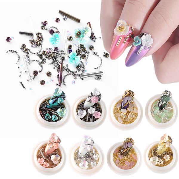 8 boxes nail shell flower mixed ornament with flower rivet flat bottom jewelry rhinestone mix nail art decorations charms, Silver;gold
8 boxes nail shell flower mixed ornament with flower rivet flat bottom jewelry rhinestone mix nail art decorations charms, Silver;gold