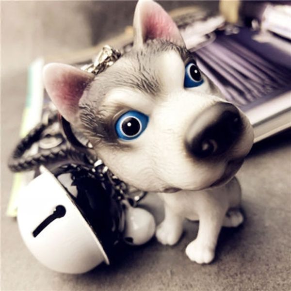 

роскошная брелок husky puppy key chain bell подвеска корейский cute key chain ring rope прохладный творческий подарков для мужчин и женщин, Silver