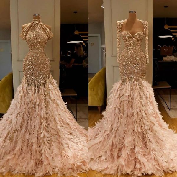 New Arrival Long Sleeve Gold Mermaid Evening Dresses 2019 Feather Prom Dress Sequined Formal Evening Gowns robe de soiree Abendkleider
New Arrival Long Sleeve Gold Mermaid Evening Dresses 2019 Feather Prom Dress Sequined Formal Evening Gowns robe de soiree Abendkleider