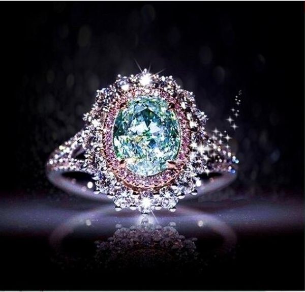 

2019 новый розовый кристалл cz женщины кольца высокое качество классический дамы обручальные кольца женский инкрустированные зеленый топаз к, Silver