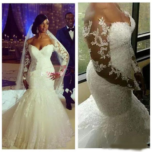 2020 sheer long sleeves lace appliques slim vintage mermaid wedding dresses customized bridal gowns modest vestidos de mariee garden long, White
2020 sheer long sleeves lace appliques slim vintage mermaid wedding dresses customized bridal gowns modest vestidos de mariee garden long, White