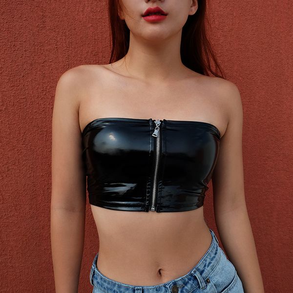 patent leather pu imitation leather body zipper short section navel black nightclub bar fun small tube top, White
patent leather pu imitation leather body zipper short section navel black nightclub bar fun small tube top, White