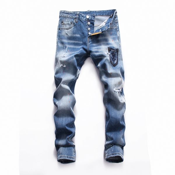 2019 european standing men's jeans, men's jeans, a pair of skinny jeans and black embroidered skulls v-789, Blue
2019 european standing men's jeans, men's jeans, a pair of skinny jeans and black embroidered skulls v-789, Blue
