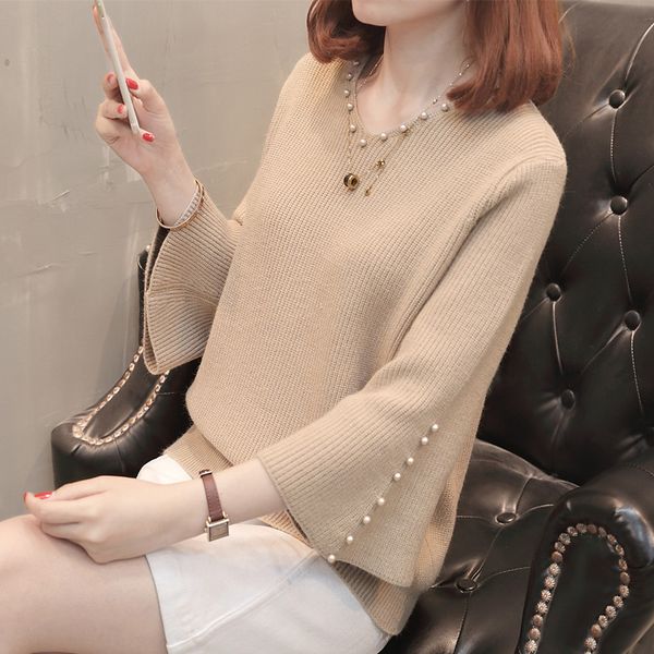 women sweaters beading knitted pullover o-neck autumn&winter casual flare sleeved knitwear ladies loose jumper, White;black
women sweaters beading knitted pullover o-neck autumn&winter casual flare sleeved knitwear ladies loose jumper, White;black
