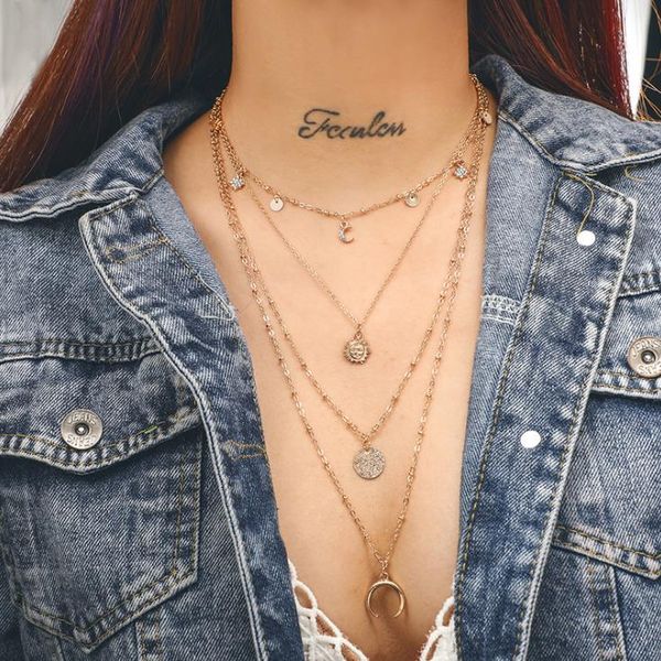 pendant necklaces vintage multilayer necklace for women bohemian 2021 gold round sun moon coin choker trendy jewelry, Silver
pendant necklaces vintage multilayer necklace for women bohemian 2021 gold round sun moon coin choker trendy jewelry, Silver