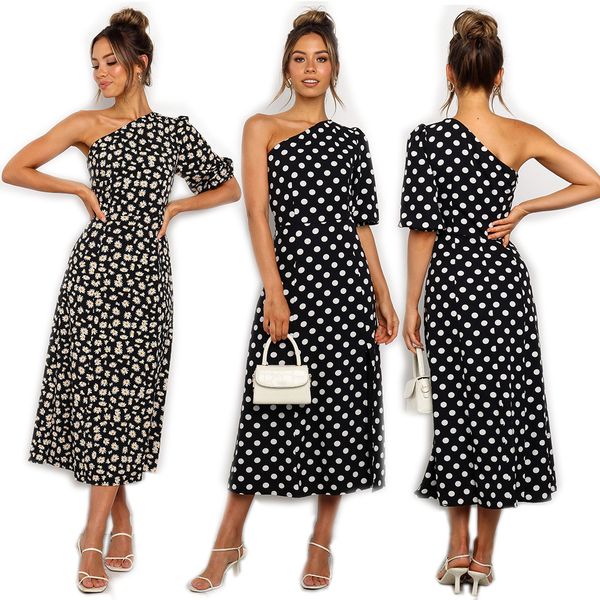 elegant split daisy and dot printed dress womens fashion holiday beach party summer one shoulder backless chic dresses, Black;gray
elegant split daisy and dot printed dress womens fashion holiday beach party summer one shoulder backless chic dresses, Black;gray