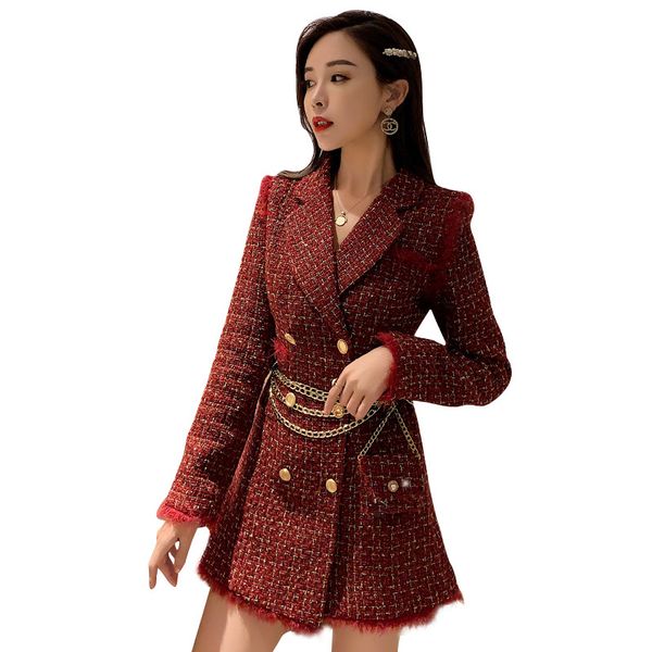 women's jackets 2021 autumn vintage tweed plaid coat gold double breasted long jacket woolen suit outerwear with chain belt bag, Black;brown
women's jackets 2021 autumn vintage tweed plaid coat gold double breasted long jacket woolen suit outerwear with chain belt bag, Black;brown