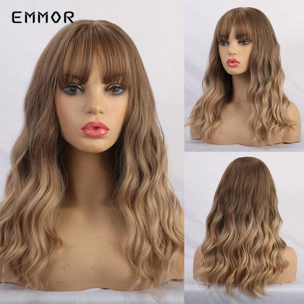 emmor long natural wave synthetic ombre brown to golden blonde wigs with air bangs for white/black women
emmor long natural wave synthetic ombre brown to golden blonde wigs with air bangs for white/black women