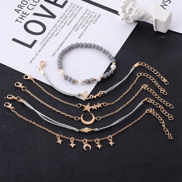 6 pcs/set trend moon stars love gems star crescent wafer chain bracelet set women stone beads jewelry party accessories gifts, Golden;silver
6 pcs/set trend moon stars love gems star crescent wafer chain bracelet set women stone beads jewelry party accessories gifts, Golden;silver