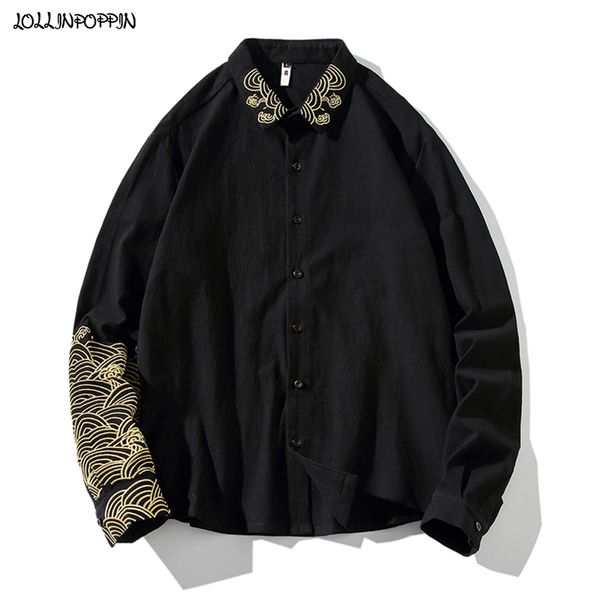 men's casual shirts propitious clouds embroidery men chinese style shirt 2021 spring turn down collar vintage mens long sleeve black, White;black 
men's casual shirts propitious clouds embroidery men chinese style shirt 2021 spring turn down collar vintage mens long sleeve black, White;black