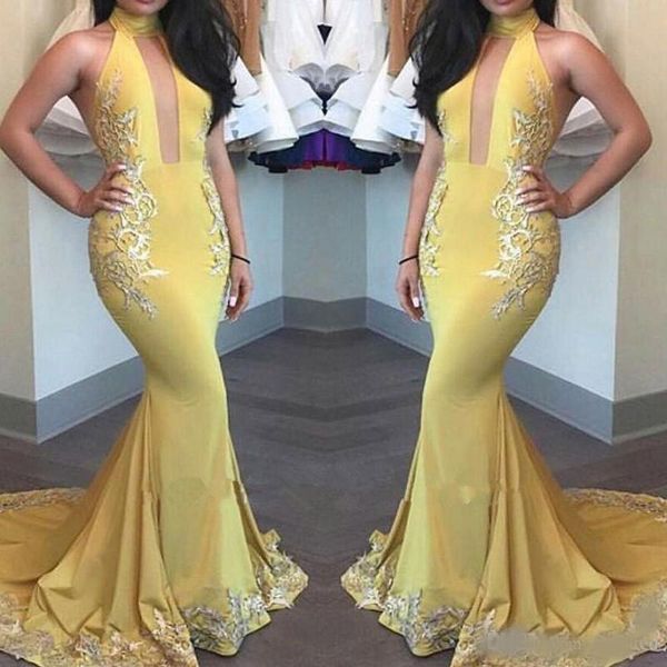 long mermaid halter yellow prom dresses 2020 satin lace appliques off the shoulder zipper-up court train party dress pageant evening gowns, Black
long mermaid halter yellow prom dresses 2020 satin lace appliques off the shoulder zipper-up court train party dress pageant evening gowns, Black