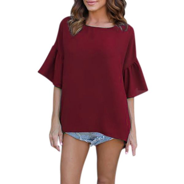 new women's shirts summer o-neck half sleeve flare sleeve solid causal chiffon blouse for women, White
new women's shirts summer o-neck half sleeve flare sleeve solid causal chiffon blouse for women, White