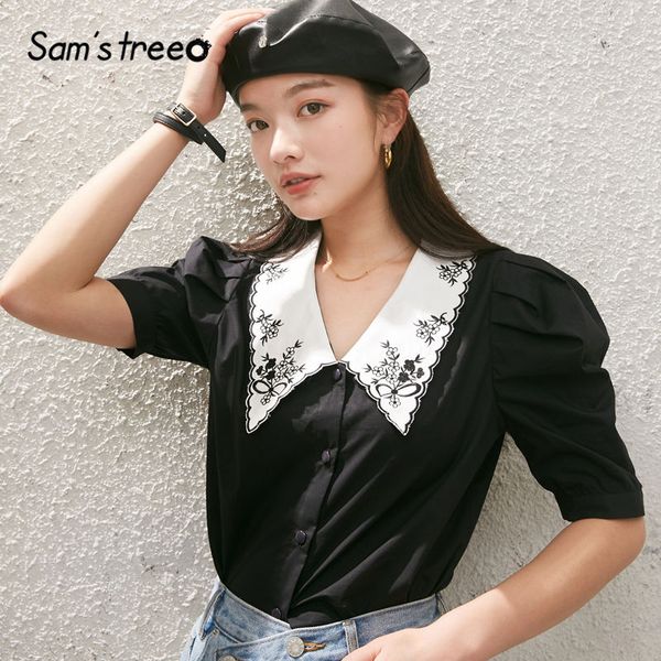 sam's tree black solid floral embroidery casual women collar shirts 2020 summer new white puff sleeve ladies korean daily
sam's tree black solid floral embroidery casual women collar shirts 2020 summer new white puff sleeve ladies korean daily