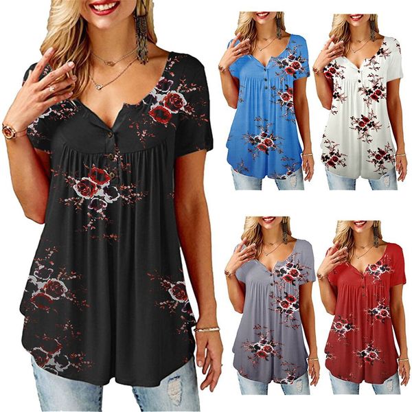 women summer floral print blouse modal pleated open buttoned slim fit loose printed short-sleeved shirt, White
women summer floral print blouse modal pleated open buttoned slim fit loose printed short-sleeved shirt, White