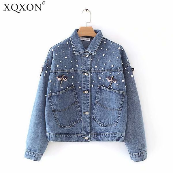 fall 2019 women faux pearl dragonfly appliques vintage denim jacket female long sleeve pockets autumn outerwear chaqueta mujer, Black;brown
fall 2019 women faux pearl dragonfly appliques vintage denim jacket female long sleeve pockets autumn outerwear chaqueta mujer, Black;brown