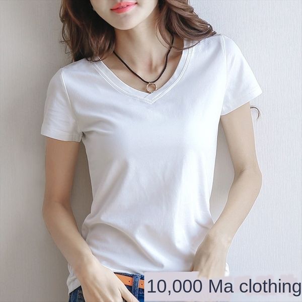 women's slim short-sleeved t- solid color blank base student round shirt shirt collar versatile fashion, White
women's slim short-sleeved t- solid color blank base student round shirt shirt collar versatile fashion, White