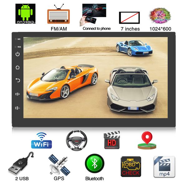 

7" 2 din car radio stereo mp5 player android 8.0 1g+16g quad core 3g/4g wifi bluetooth usb autoradio gps navigation rear camera