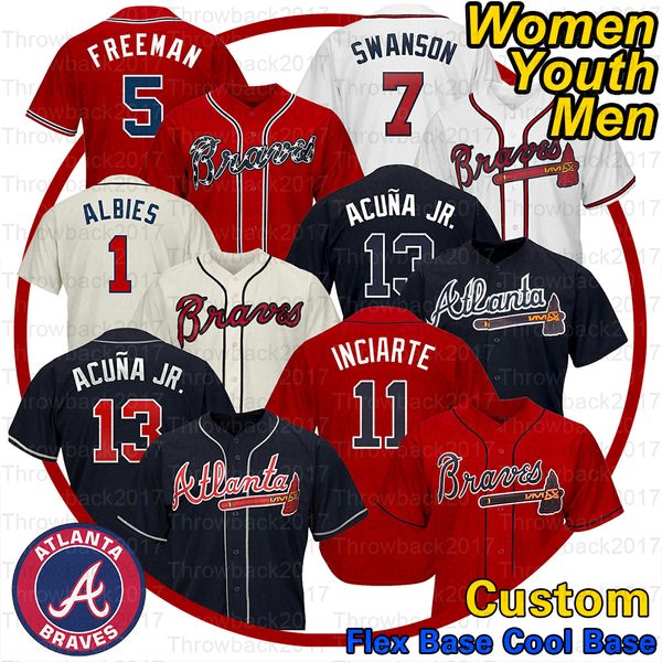 

atlanta 2019 braves jerseys ronald acuna jr. austin riley 27 ozzie albies freddie an dansby swanson chipper jones custom jerseys, Blue;black