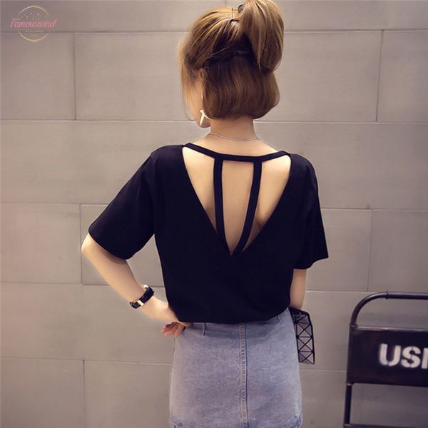 new women short sleeve backless ladies summer solid color t shirt fashion casual o neck back hollow out slim solid tees, White
new women short sleeve backless ladies summer solid color t shirt fashion casual o neck back hollow out slim solid tees, White