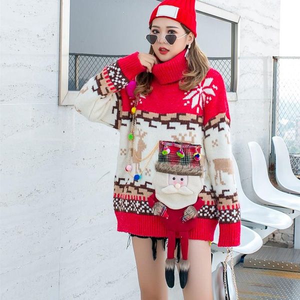 women tide brand christmas long sweater long sleeve turtleneck sweater female head loose winter christmas, White;black
women tide brand christmas long sweater long sleeve turtleneck sweater female head loose winter christmas, White;black