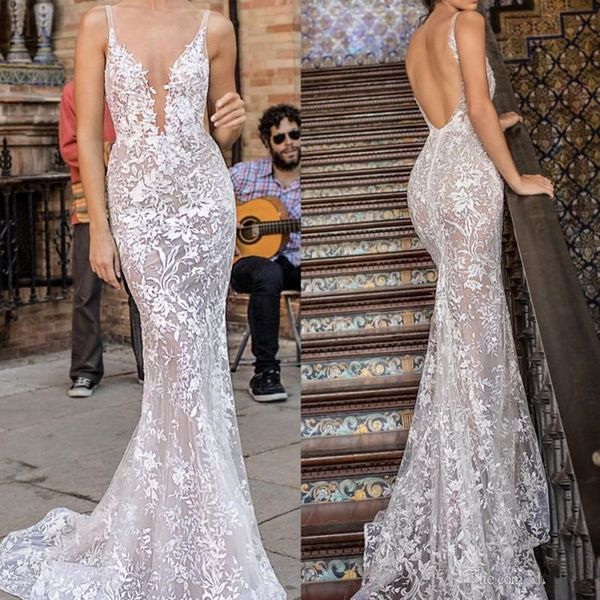 berta vintage mermaid wedding dresses spaghetti backless bridal gowns sweep train illusion beach wedding dress 2858, White
berta vintage mermaid wedding dresses spaghetti backless bridal gowns sweep train illusion beach wedding dress 2858, White