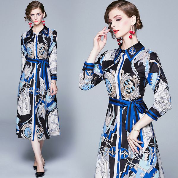 2020 new runway elegant button shirt dress women long sleeve lapel neck floral print party prom ladies designer dress office a-line dresses, Black;gray
2020 new runway elegant button shirt dress women long sleeve lapel neck floral print party prom ladies designer dress office a-line dresses, Black;gray