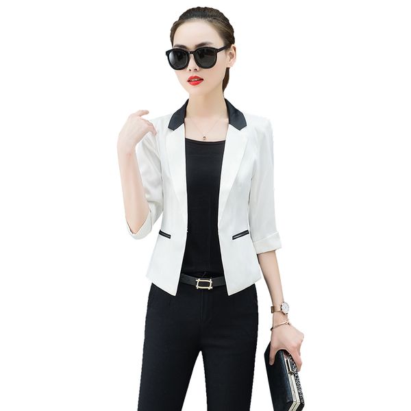 2019 spring women's jacket three quarter sleeve hit color slim blazer women short coat pink white blazers and jackets work wear, White;black
2019 spring women's jacket three quarter sleeve hit color slim blazer women short coat pink white blazers and jackets work wear, White;black