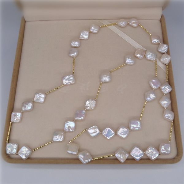 new natural freshwater 10-12mm square shaped pearl sweater chain irregular baroque style pearls long necklace, Silver
new natural freshwater 10-12mm square shaped pearl sweater chain irregular baroque style pearls long necklace, Silver