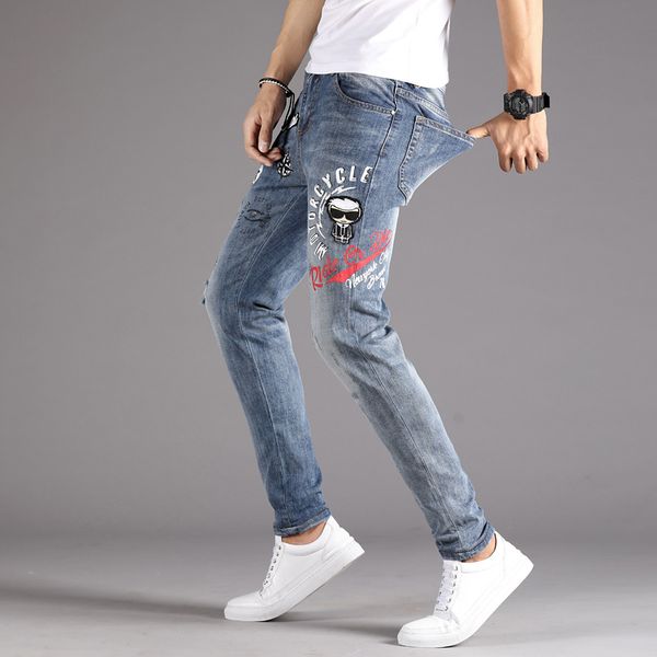 blue cat with scratch personality men's big brand men true mens ripped skinny designer biker print jeans rock revival
blue cat with scratch personality men's big brand men true mens ripped skinny designer biker print jeans rock revival