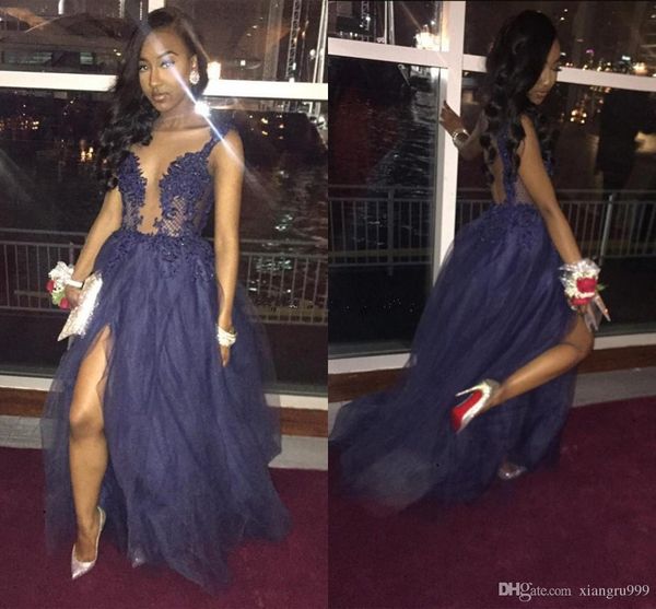 setwell blue side split prom dresses sheer illusion deep v-neck appliques backless evening gowns floor length a-line special occasion dress, Black
setwell blue side split prom dresses sheer illusion deep v-neck appliques backless evening gowns floor length a-line special occasion dress, Black