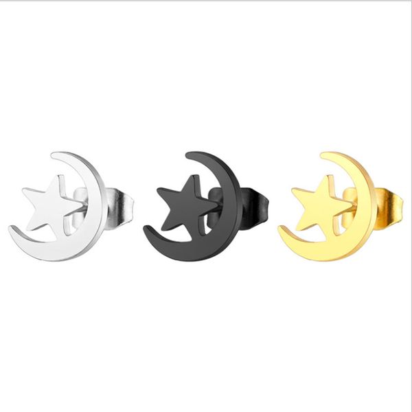 10piars/lot simple black gold moon and stars stainless steel earrings minimalist earring sailor studs fashion ear jewelry for women men kids, Golden;silver
10piars/lot simple black gold moon and stars stainless steel earrings minimalist earring sailor studs fashion ear jewelry for women men kids, Golden;silver