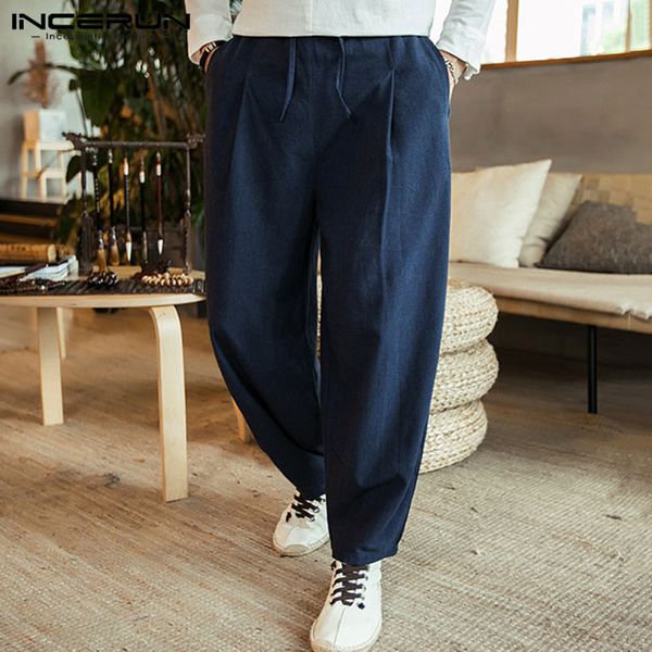 men's pants cotton men drawstring solid baggy pockets streetwear retro wide leg joggers harem trousers incerun plus size 5xl, Black
men's pants cotton men drawstring solid baggy pockets streetwear retro wide leg joggers harem trousers incerun plus size 5xl, Black