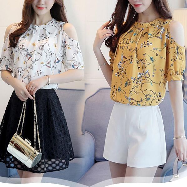 women off shoulder chiffon blouse flower printed short sleeves party office ty66, White
women off shoulder chiffon blouse flower printed short sleeves party office ty66, White