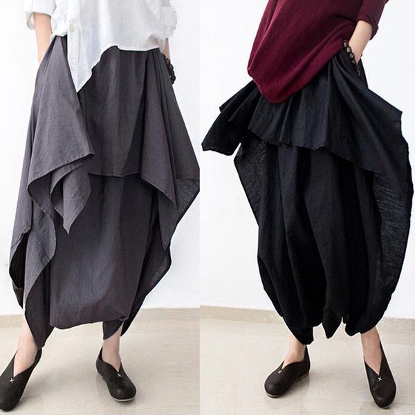 women cotton baggy long pants waterfall loose oversize harem trousers, Blue