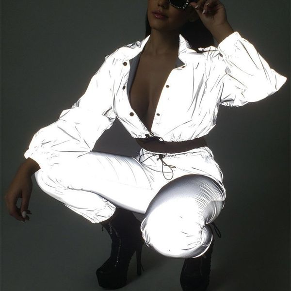 two reflective piece set drawstring crop high and pants hip hop club festival outfit tracksuit joggers suit c0 ai23, White
two reflective piece set drawstring crop high and pants hip hop club festival outfit tracksuit joggers suit c0 ai23, White