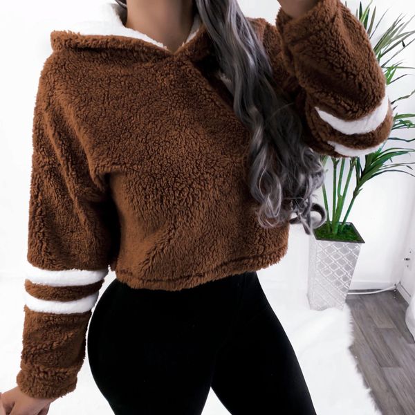 autumn and winter women's clothing plush solid long-sleeved short hooded jacket sweater, Black;brown
autumn and winter women's clothing plush solid long-sleeved short hooded jacket sweater, Black;brown