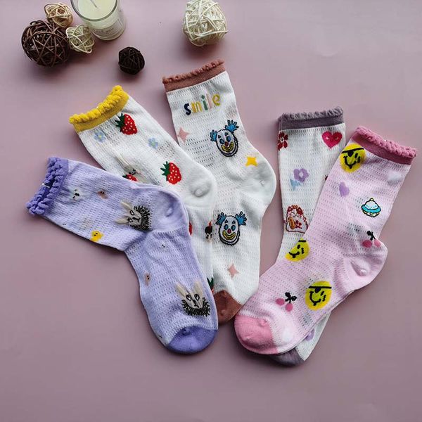 spring summer edge cute socks thin mesh breathable heap heap strawberry animal kawaii sweet funny socks woman calcetines, Black;white