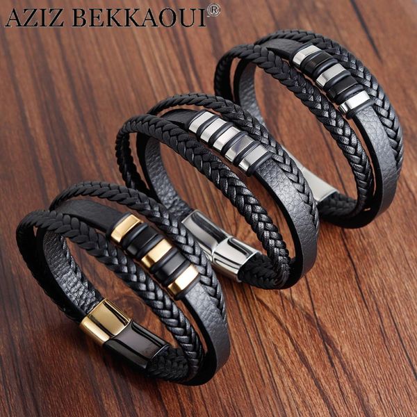 aziz bekkaoui 3 layers black gold punk style design genuine leather bracelet for men steel magnetic button for man birthday gift, Golden;silver
aziz bekkaoui 3 layers black gold punk style design genuine leather bracelet for men steel magnetic button for man birthday gift, Golden;silver