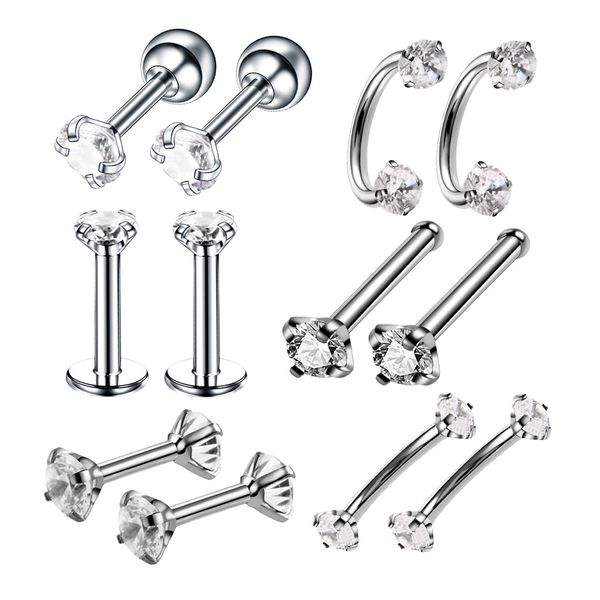 12pcs stainless steel nose ring hoop nose stud lip labret piercing jewelry kit for women girls tragus ear piercing set, Slivery;golden
12pcs stainless steel nose ring hoop nose stud lip labret piercing jewelry kit for women girls tragus ear piercing set, Slivery;golden
