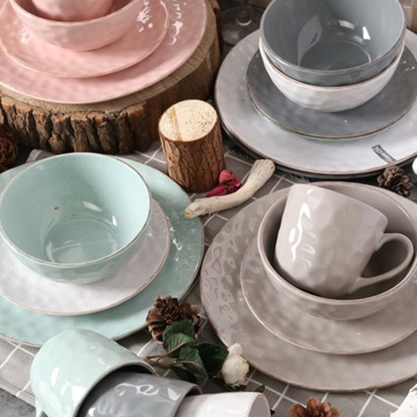 dinner set 16pcs round shape embossing ceramic dinnerware set