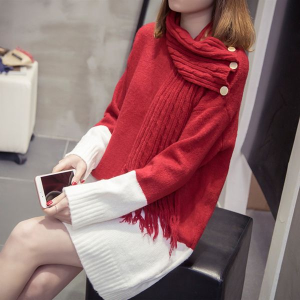 plus size sweater woman winter long sleeve scarf collat solid splicing sweater with buttons chompas para mujer de invierno y2, White;black
plus size sweater woman winter long sleeve scarf collat solid splicing sweater with buttons chompas para mujer de invierno y2, White;black