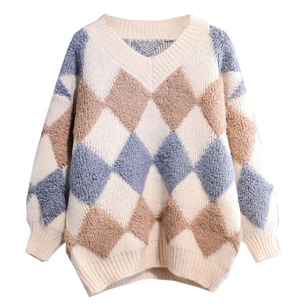 elegant autumn knitted sweater plaid v neck pullovers woman sweater long sleeve ladies winter fashion women's, White;black
elegant autumn knitted sweater plaid v neck pullovers woman sweater long sleeve ladies winter fashion women's, White;black