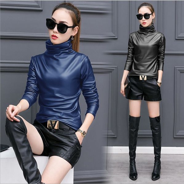 european punk plus size women blouse autumn turtleneck long sleeve shirt ladies velvet stretch camisas pu leather blouses, White
european punk plus size women blouse autumn turtleneck long sleeve shirt ladies velvet stretch camisas pu leather blouses, White