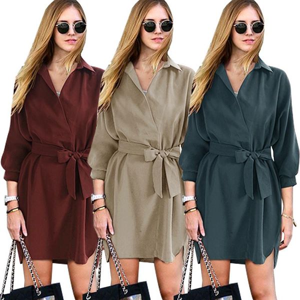dresse new loose fitting mid sleeve lapel shirt dresses mid length tunic lace up dress women designer summer, Black;gray
dresse new loose fitting mid sleeve lapel shirt dresses mid length tunic lace up dress women designer summer, Black;gray