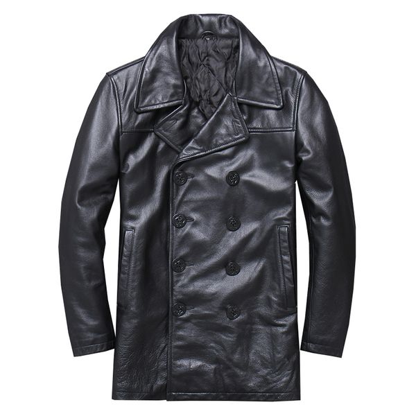 classic genuine leather jacket men 100% cow cowhide trench style double breasted autumn winter outerwear overcoat, Black
classic genuine leather jacket men 100% cow cowhide trench style double breasted autumn winter outerwear overcoat, Black