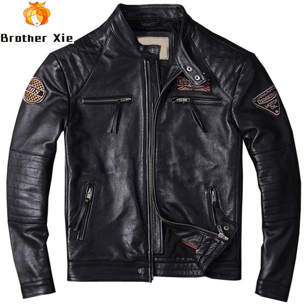 men's real leather jackets embroidery retro motorcycle leather coat genuine jacket for male, Black
men's real leather jackets embroidery retro motorcycle leather coat genuine jacket for male, Black